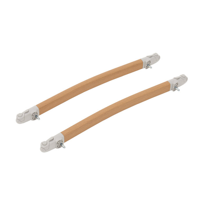 Cutout image of CoZee rocking bars in Scandinavian walnut and ecru finish, designed to convert your crib into a gentle rocking mode