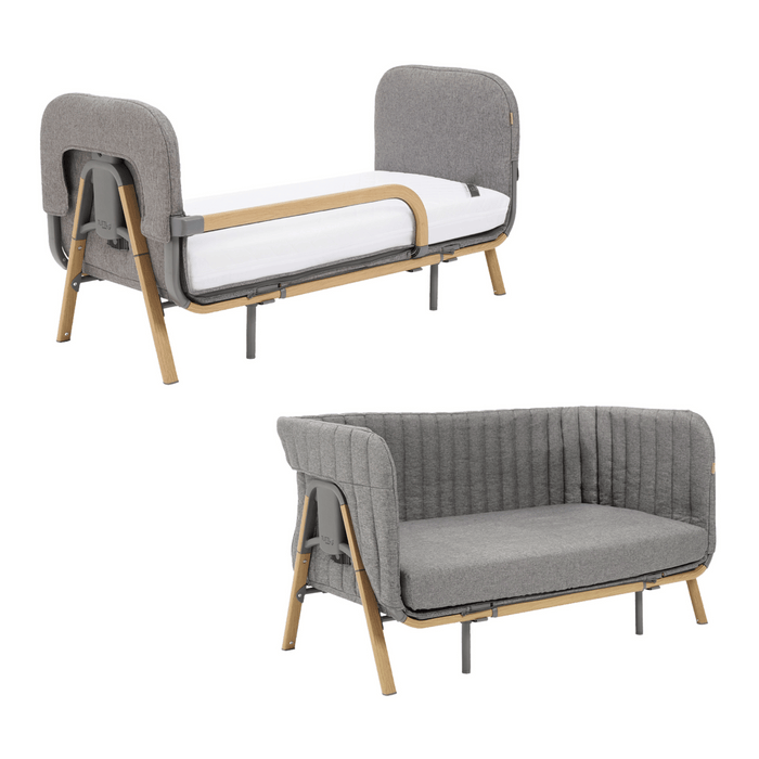 CoZee XL Expansion Set in Oak and Charcoal, converting to junior bed and sofa with ease