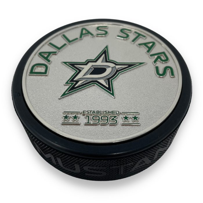 Dallas Stars Puck - Silver Established Medallion