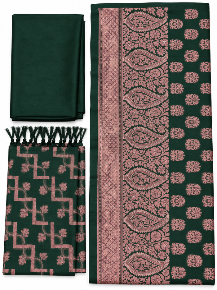 Dark green and dusty rose unstitched suit fabric detail