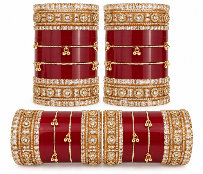 Deep maroon and gold bridal chooda bangle set size 2.6