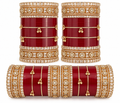 Deep maroon and gold bridal chooda bangle set size 2.6