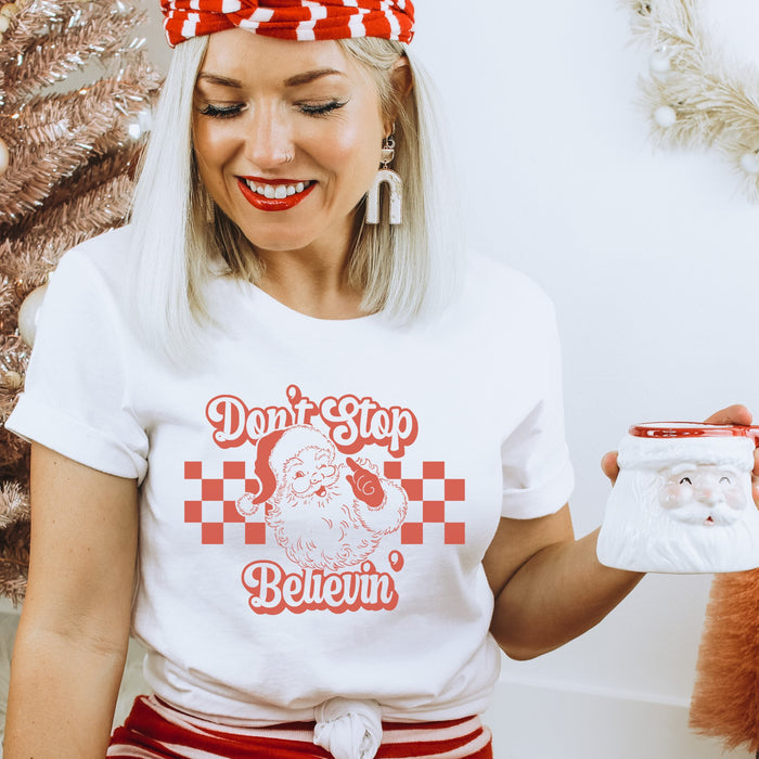 Don't Stop Believin' in Red Christmas Women's T-shirt - Trendznmore