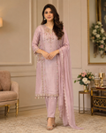 Dusty pink embroidered three-piece suit