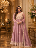 Dusty rose embroidered Anarkali gown with dupatta