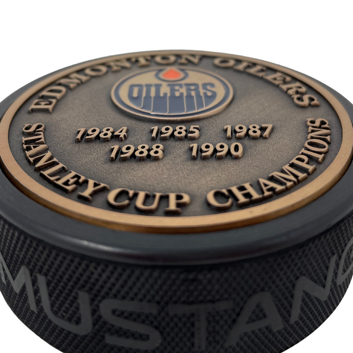 Edmonton Oilers Puck - Stanley Cup Years Gold Medallion