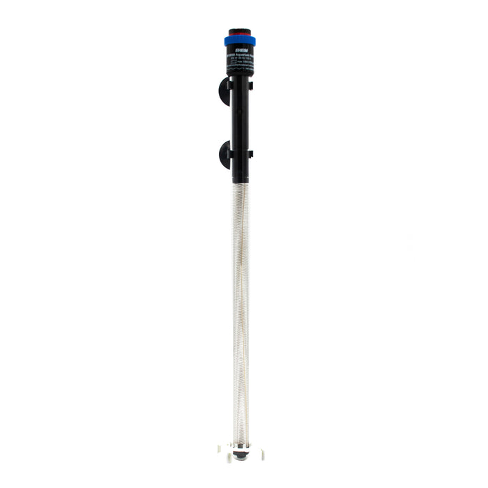 The Eheim Submersible Aquarium Heater - 300w by Go Green Aquaponics features a cylindrical design with a black cap, precise temperature control markings, and two side suction cups.
