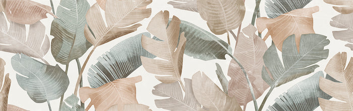 Enya Leaves White 12x40 Ceramic Wall Tile