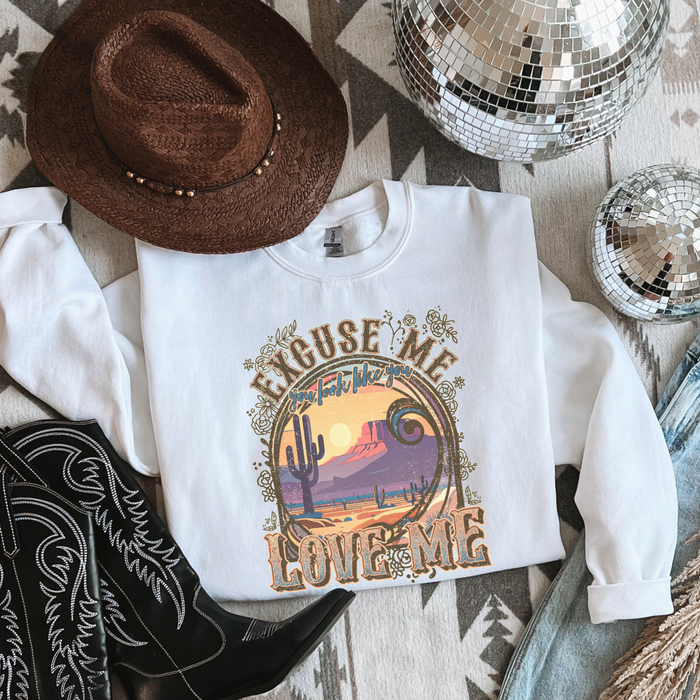 Excuse Me Love Me Western Graphic Crewneck Sweatshirt