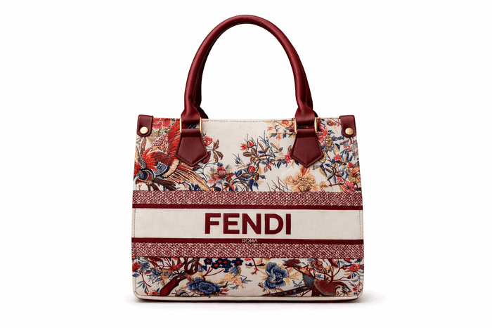 Fendi Roma Floral Embroidery Canvas Tote Bag - Maroon - Nishat Creative Store