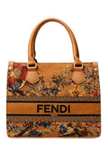 Fendi Roma Floral Embroidery Canvas Tote Bag - Mustard - Nishat Creative Store