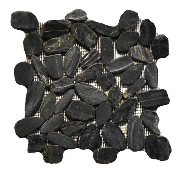 Flat Pebble Black 12x12 Marble Mosaic Tile
