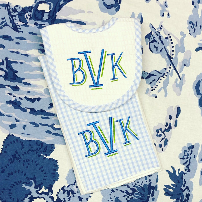 Gingham Burp Pad and Bib Set - Baby Blue