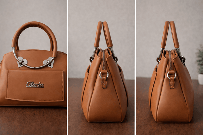 Gloria Heart-Accent Brown Top-Handle Handbag - Nishat Creative Store