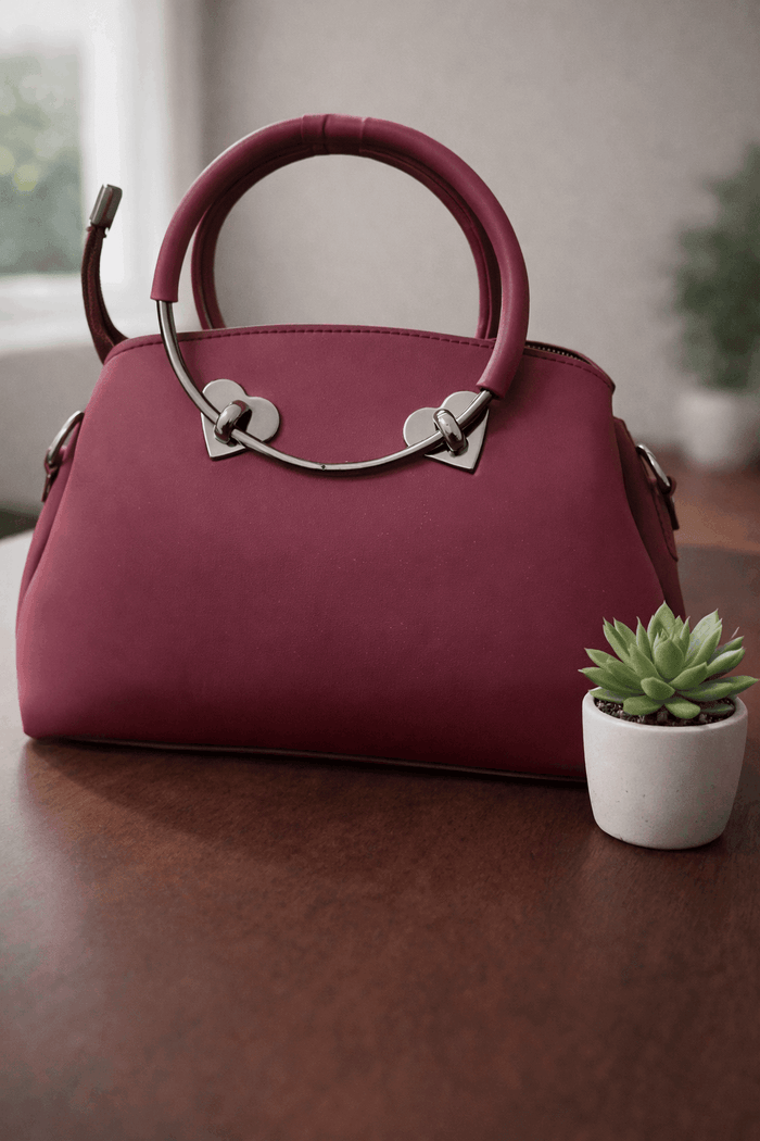 Gloria Heart-Accent Maroon Top-Handle Handbag - Nishat Creative Store