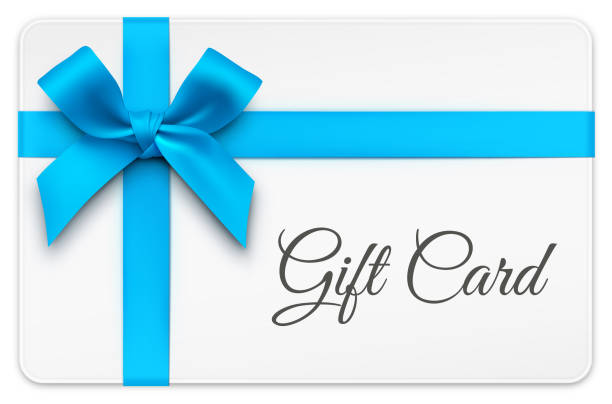 A rectangular Go Green Aquaponics Gift Card by Go Green Aquaponics, adorned with a blue ribbon and bow and featuring the words “Gift Card” in elegant script on a white background.