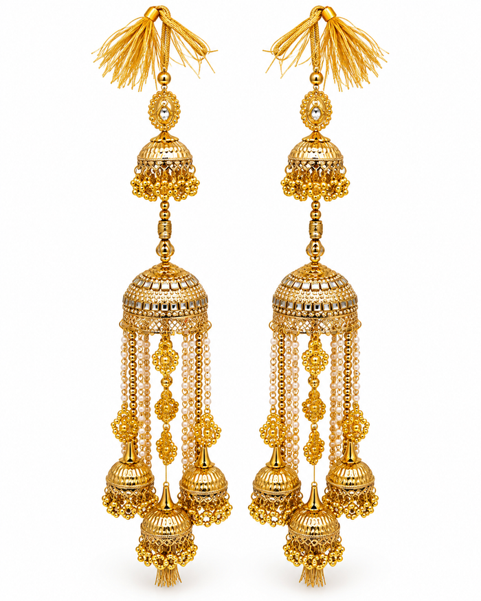 Gold Bridal Kalire with Pearl & Jhumka Detailing