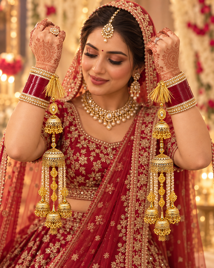 Gold Bridal Kalire with Pearl & Jhumka Detailing