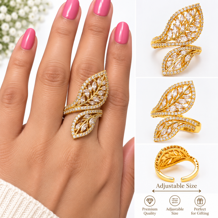 Adjustable gold-tone ring showing baguette-style stones