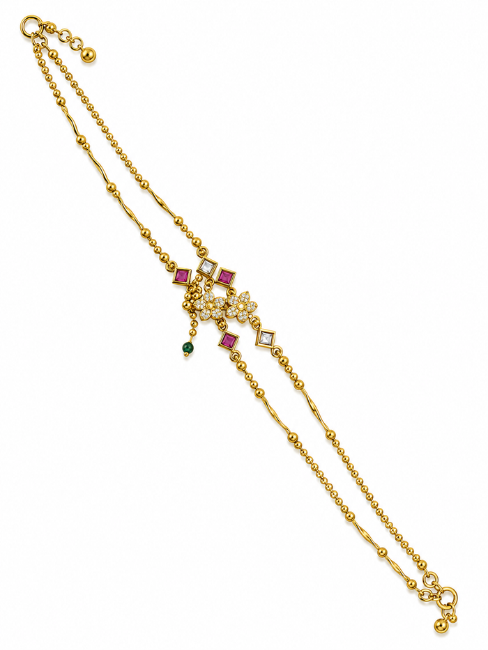 Gold-tone floral payal anklet pair