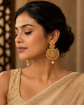 Gold-tone Kundan pearl drop earrings