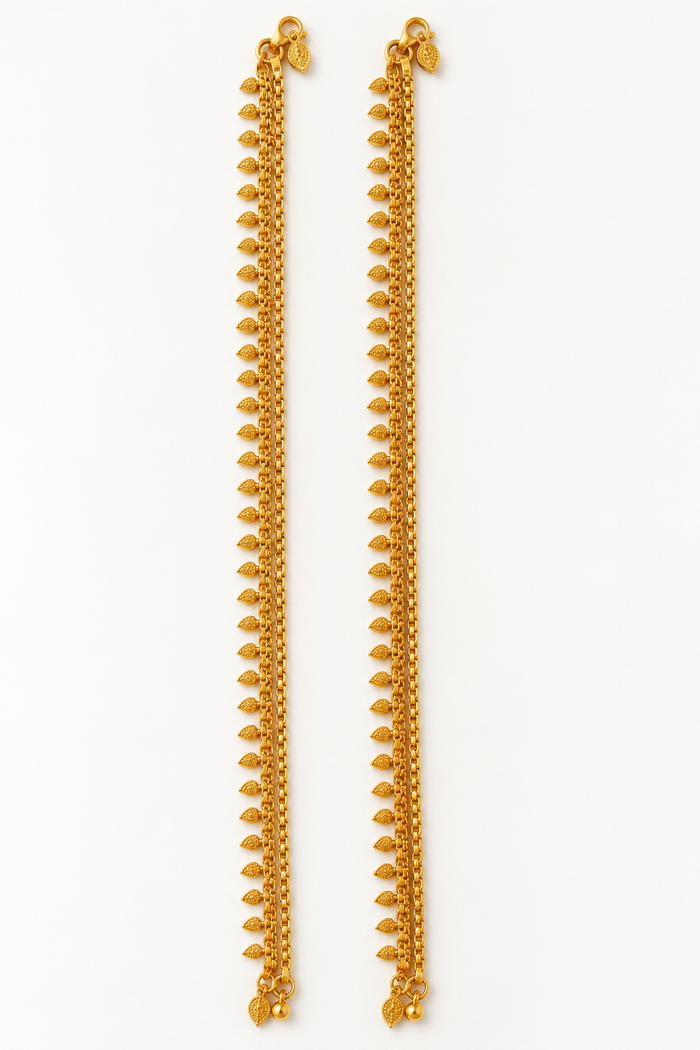 Gold-Tone Leaf Charm Anklet Pair