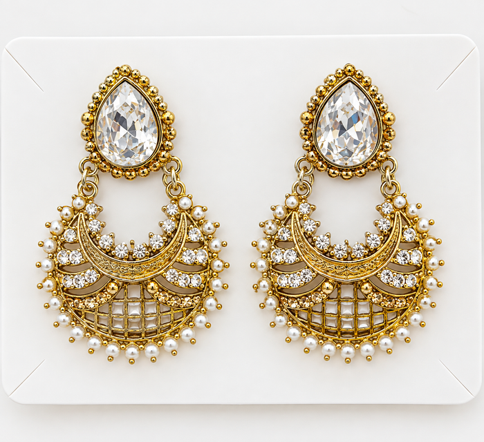 Gold-Tone Pearl & Crystal Chandbali Earrings