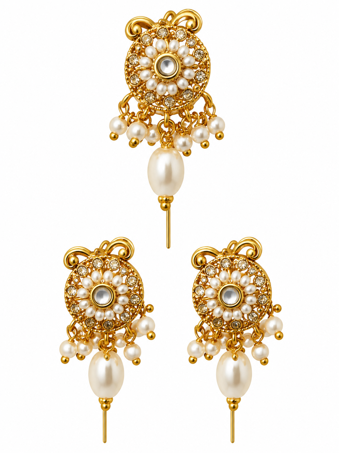Gold-tone pearl hair clip shown from a close-up angle