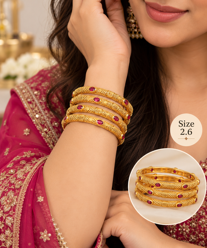 Gold-tone ruby stone bangle set size 2.6