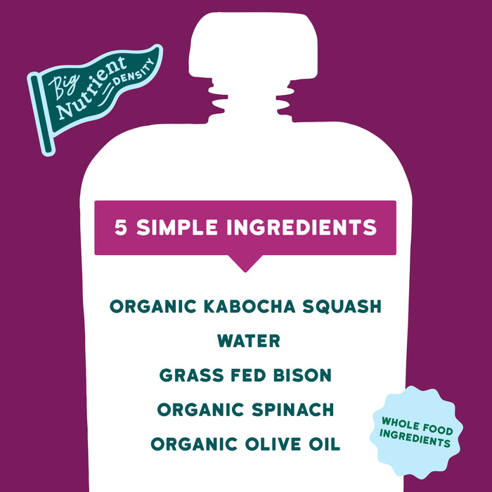 Bison product packaging with ingredients listed on a purple background