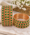 Green Stone Rose Gold-Tone Bangle Set size 2.4