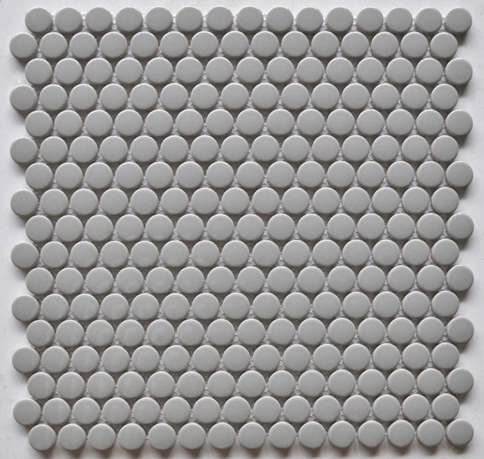 Grey 1" Penny Round Glossy Porcelain Mosaic Tile 12x12