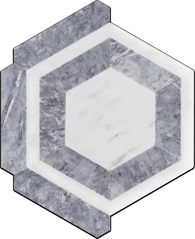 Grey and White Marble Hexagon Honed Tile 12x10 Marble Tile