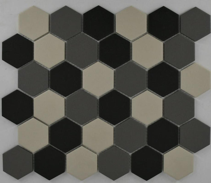 Grey Blend 2" Hex Matte Porcelain Mosaic Tile 10x12 Sheet
