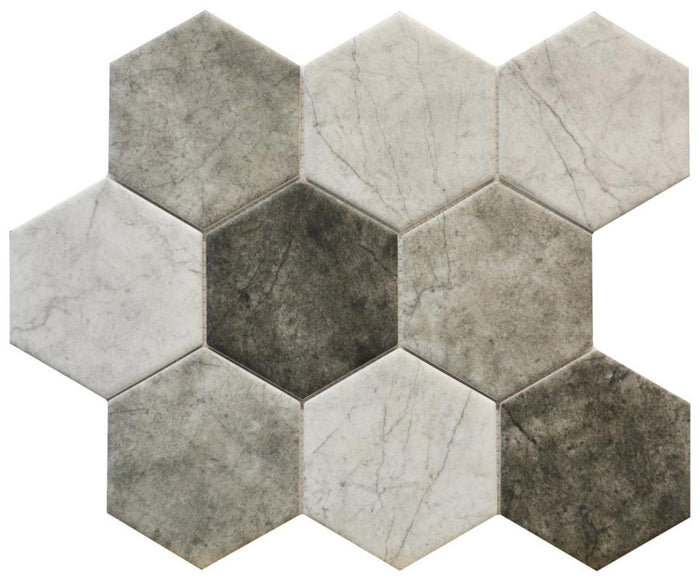 Grey Blend 4" Hex Glass Mosaic Tile 10x12 Sheet
