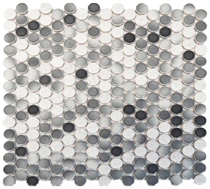 Black and white penny mosaic wall and shower tile