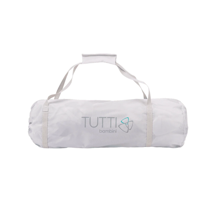 Cutout view of the Hexa playpen travel bag in ecru, designed with carry handles for convenient transport and storage