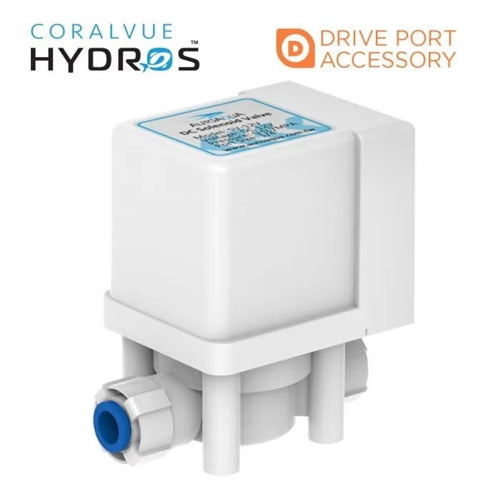 A white HYDROS DC Solenoid Water Valve with the words TAS on it, designed for controlling source water.