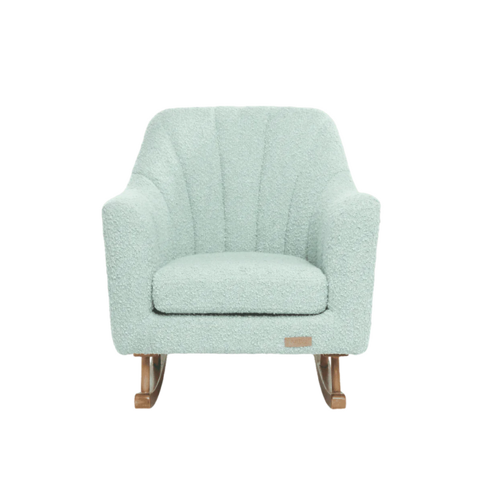Front cutout view of the Jonah Mini Me rocking chair for children in Ocean Stone, with channel-stitched back and cushioned seat