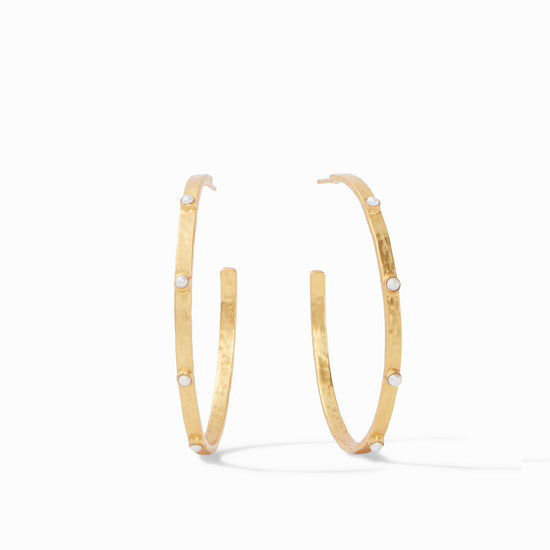 Julie Vos Gold Crescent Stone Hoops -Pearl