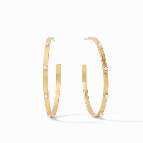Julie Vos Gold Crescent Stone Hoops -Pearl