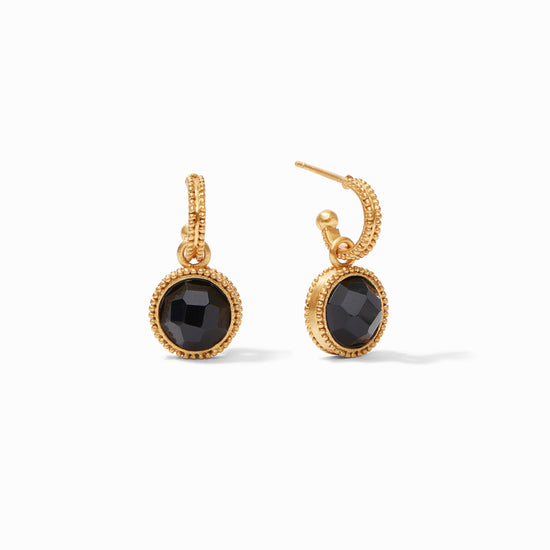 Julie Vos Gold Fleur-de-Lis Hoop & Charm Earrings -Obsidian Black