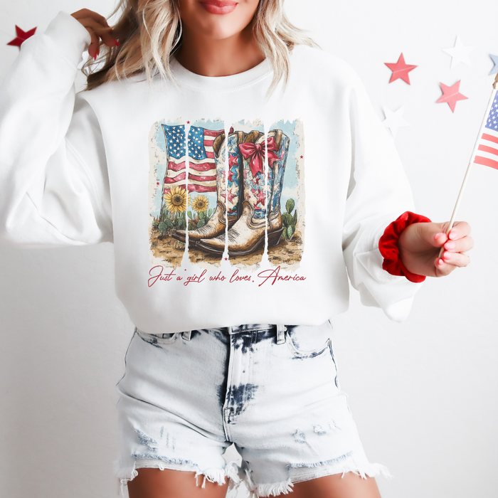 Just a Girl Who Loves America Western 4th of July Crewneck Sweatshirt