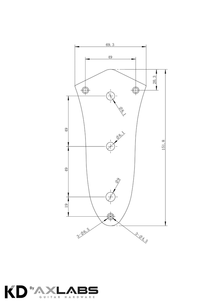 KD By AxLabs Steel J-Bass Style Control Plate, 3-Hole Mount - AxLabs