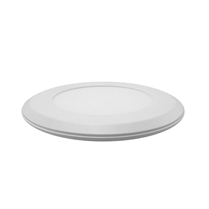 Round white LED light fixture on a white background