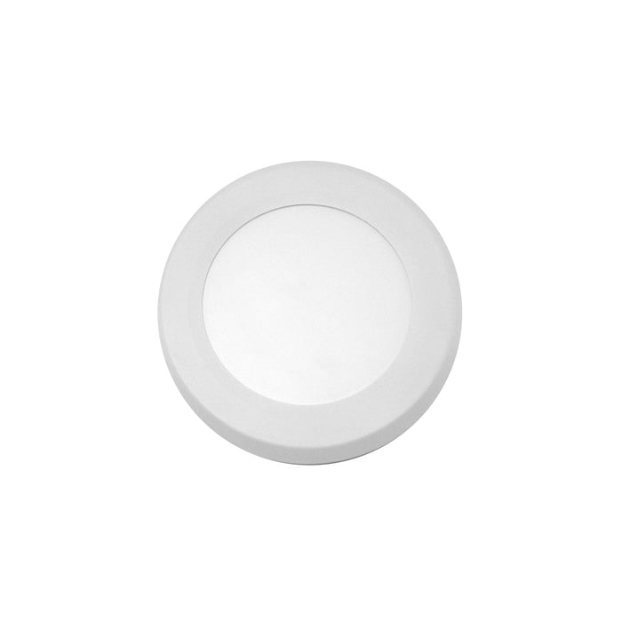 Round white LED light fixture on a white background