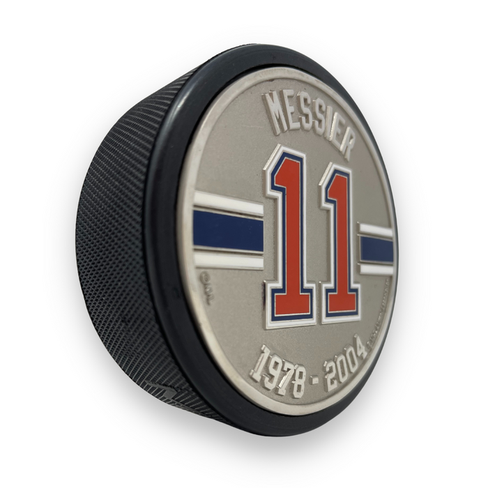 Mark Messier Puck - New York Rangers Silver Medallion