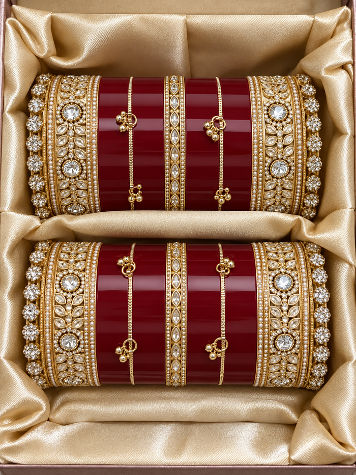 Maroon bridal chooda bangle set size 2.6