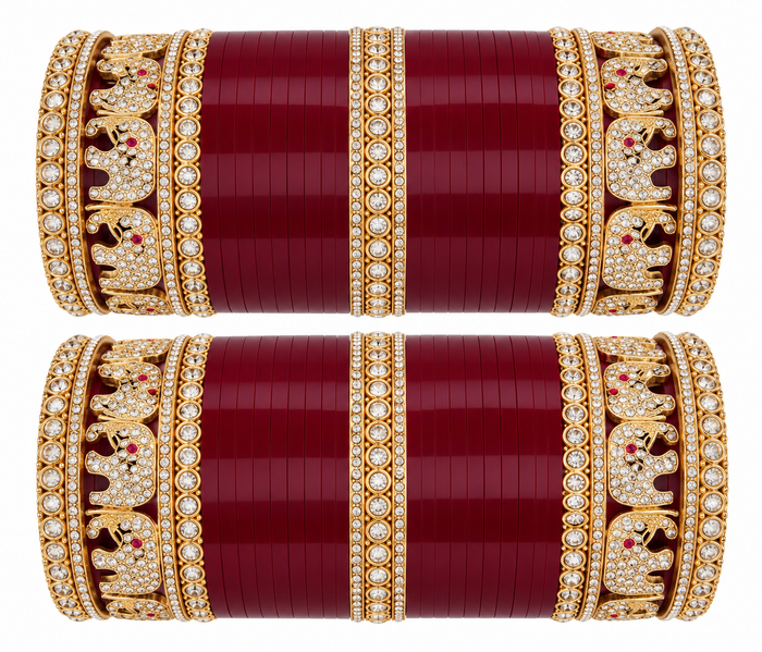 Maroon bridal chooda bangle set with elephant design