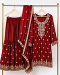 Maroon embroidered three-piece sharara suit